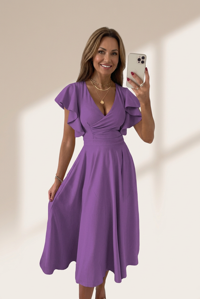 Women's V-Neck Solid Irregular Long Sleeve Dress
