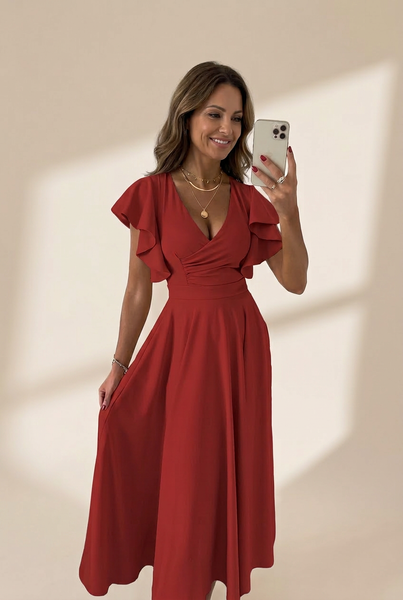Women's V-Neck Solid Irregular Long Sleeve Dress