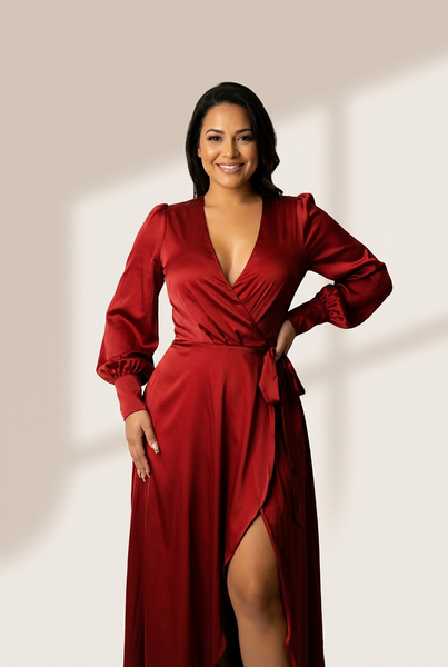 Women's V-Neck Solid Irregular Long Sleeve Dress
