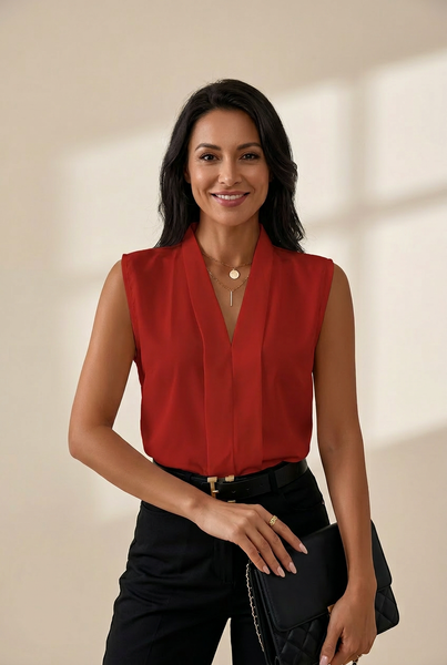 Women's Solid V-Neck Sleeveless Chiffon Blouse