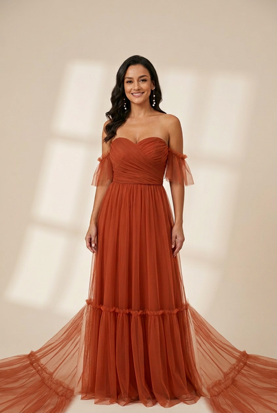 Women's Elegant Strapless A Line Evening Gown with Cascading Ruffles