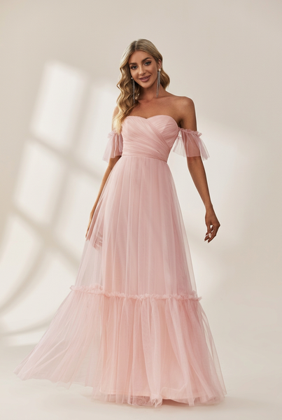 Women's Elegant Strapless A Line Evening Gown with Cascading Ruffles