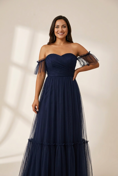 Women's Elegant Strapless A Line Evening Gown with Cascading Ruffles