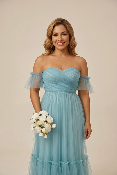 Women's Elegant Strapless A Line Evening Gown with Cascading Ruffles