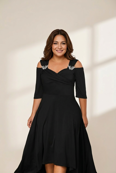 Women's Elegant Plus Size V-Neck Formal Dress with Hollow Out Details