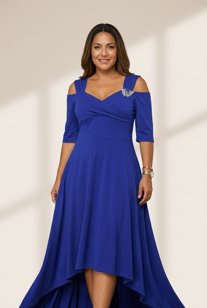 Women's Elegant Plus Size V-Neck Formal Dress with Hollow Out Details
