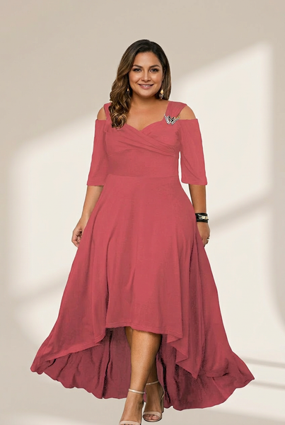 Women's Elegant Plus Size V-Neck Formal Dress with Hollow Out Details