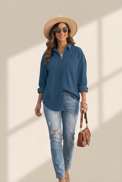 Women's Fashion Style Button Lantern Long Sleeve Blouse