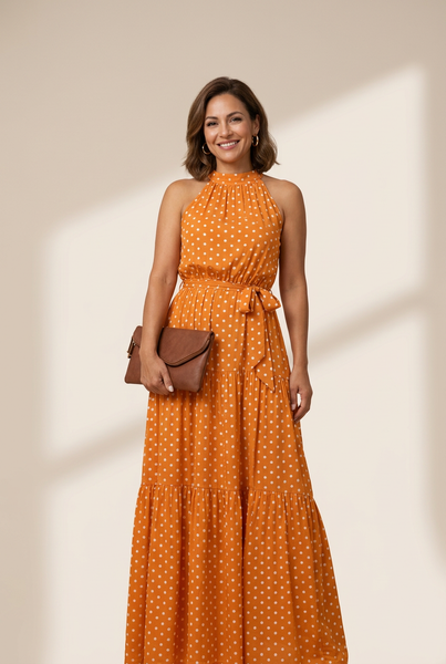 Women's Printed Sleeveless Tie Waist Maxi Dress