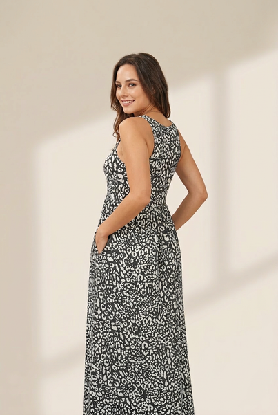 Women's Printed Sleeveless Tie Waist Maxi Dress