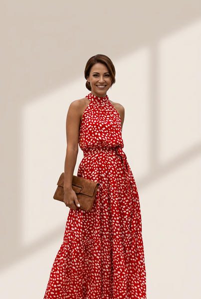 Women's Printed Sleeveless Tie Waist Maxi Dress