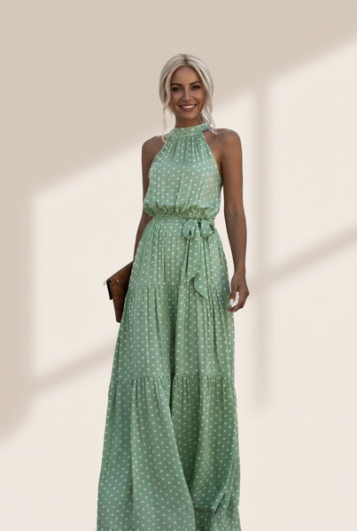 Women's Printed Sleeveless Tie Waist Maxi Dress