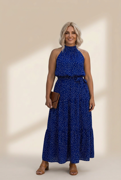 Women's Printed Sleeveless Tie Waist Maxi Dress