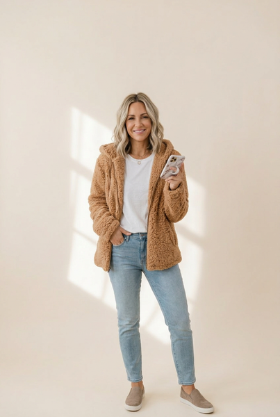 Women's Chic and Modern Women's Sherpa Teddy Coat Zip-Up Hoodie for Daily Fall Wardrobe with practical styling and dependable silhouette control.
