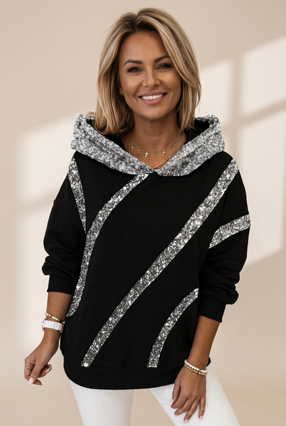 Women's Shimmering Sequined Women's Hoodie with Loose Fit