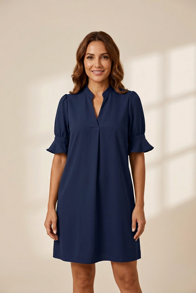 Women's Solid Color Loose V Neck Half Sleeve Mini Dress