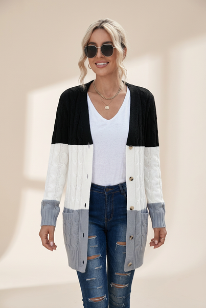 Women's Cozy Cable Knit Button-Front Long Sleeve Cardigan