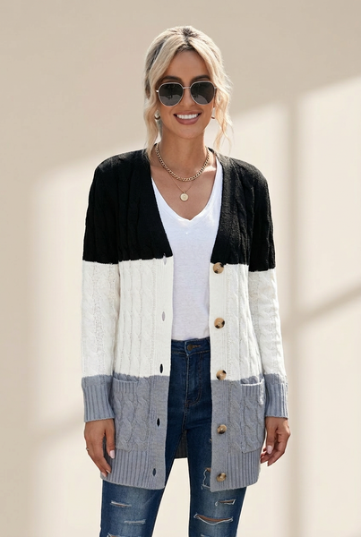 Women's Cozy Cable Knit Button-Front Long Sleeve Cardigan