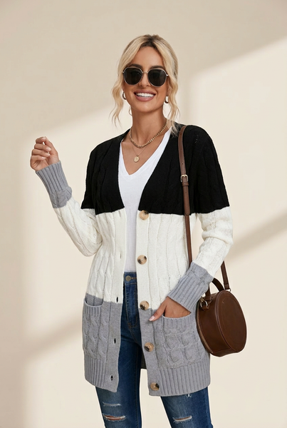 Women's Cozy Cable Knit Button-Front Long Sleeve Cardigan
