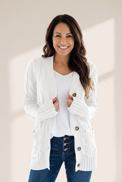 Women's Cozy Cable Knit Button-Front Long Sleeve Cardigan