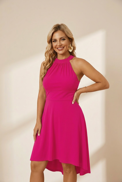 Women's Sleeveless Halter Midi Dress for Cocktail Events