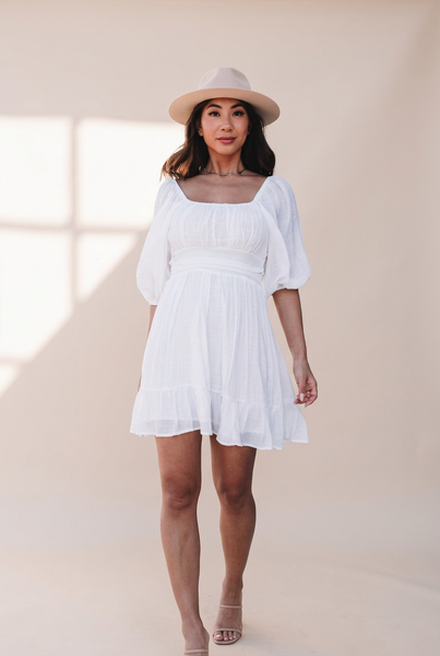 Women's Square Neck Lantern Sleeve Tie Backless Ruffle A-Line Casual Mini Dress