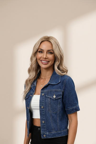 Tailored Short Sleeve Denim Jacket in Classic Indigo with practical styling and dependable silhouette control.