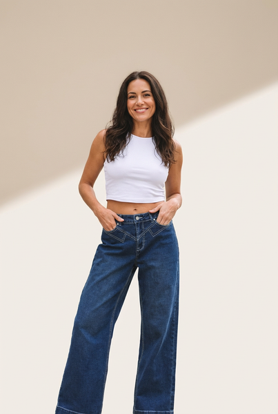 Women's Sail Blue High-Waisted Wide Leg Western Jeans