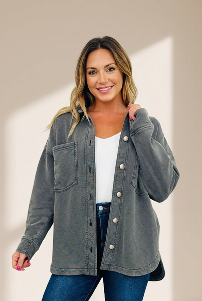 Women's Mineral Wash Cotton-Blend Oversized Shacket