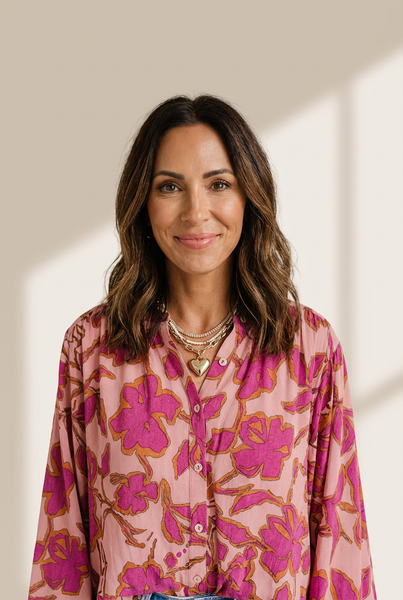 Women's Pink Floral 100% Viscose Batwing Sleeve Button-Up