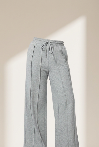 Women's Wide Leg High-Waist Seamed Sweatpants in Heather Gray