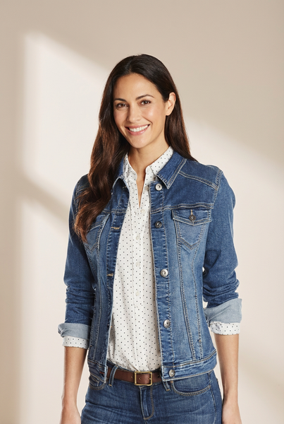 Women's Classic Buttoned Pocket Blue Denim Jacket