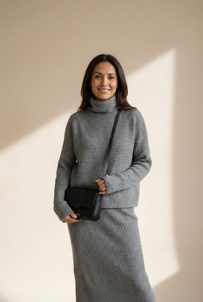 Turtleneck Long Sleeve Sweater and Knitted Skirt Two-Piece Suit with practical styling and dependable silhouette control.