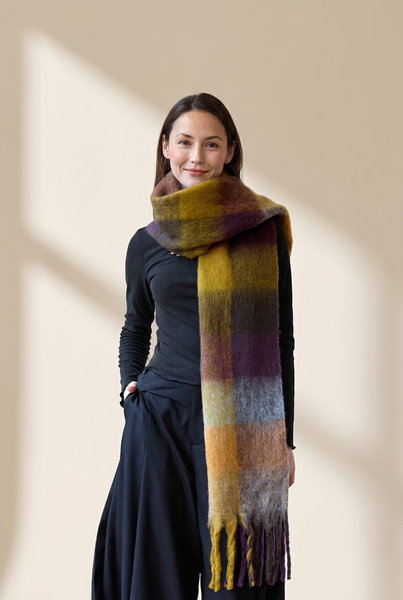 Women's Oversized Brushed Plaid Scarf in Earthy Tones