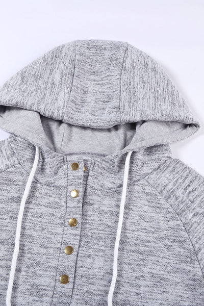 women's heather gray henley hoodie with button placket made for easy styling and wardrobe coordination, with premium-like structure and finish. with