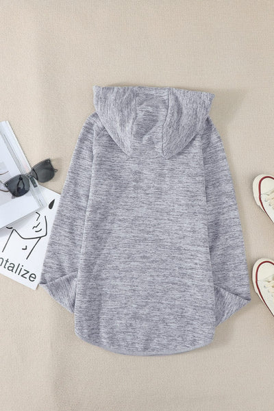 women's heather gray henley hoodie with button placket made for easy styling and wardrobe coordination, with premium-like structure and finish. with