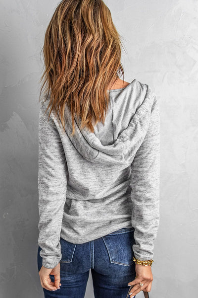 women's heather gray henley hoodie with button placket made for easy styling and wardrobe coordination, with premium-like structure and finish. with