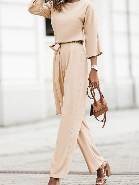 Elegant Apricot Wide Leg Jumpsuit with Knot Detail