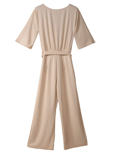 Elegant Apricot Wide Leg Jumpsuit with Knot Detail