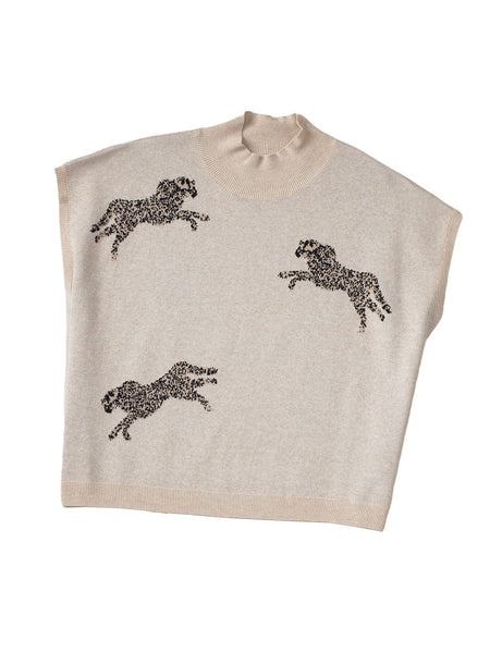 Women's Apricot Cheetah Print High Neck Short Sleeve Sweater - Southern Belle Style