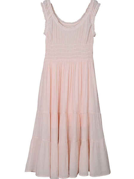 Apricot Flounce A-line Midi Dress with Smocked Waist