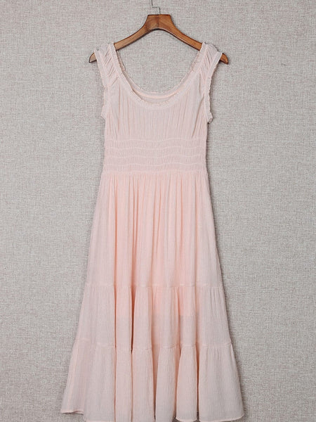 Apricot Flounce A-line Midi Dress with Smocked Waist