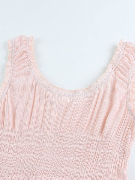 Apricot Flounce A-line Midi Dress with Smocked Waist
