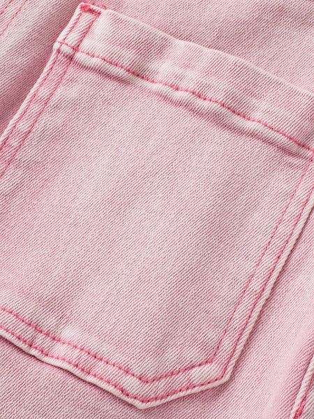 Women's Apricot Pink Mineral Wash Crop Flare Jeans with Button Fly