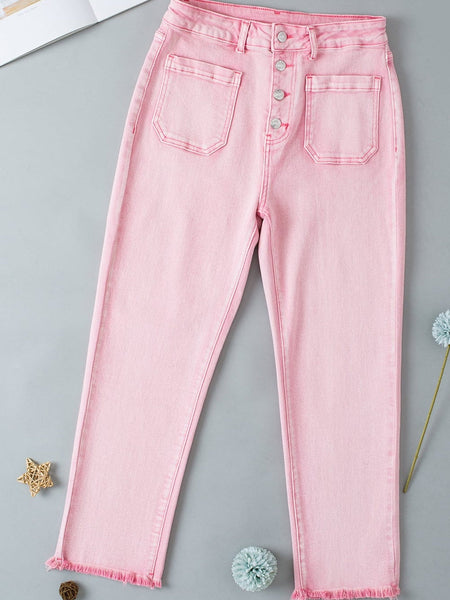 Women's Apricot Pink Mineral Wash Crop Flare Jeans with Button Fly
