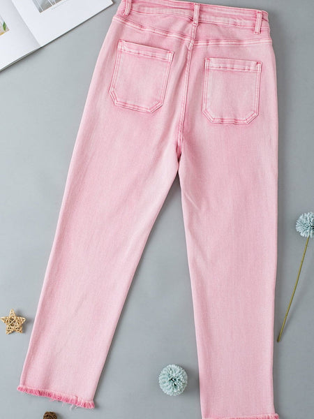 Women's Apricot Pink Mineral Wash Crop Flare Jeans with Button Fly