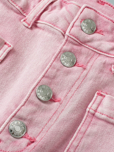 Women's Apricot Pink Mineral Wash Crop Flare Jeans with Button Fly