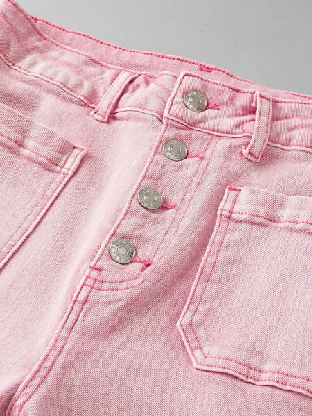 Women's Apricot Pink Mineral Wash Crop Flare Jeans with Button Fly