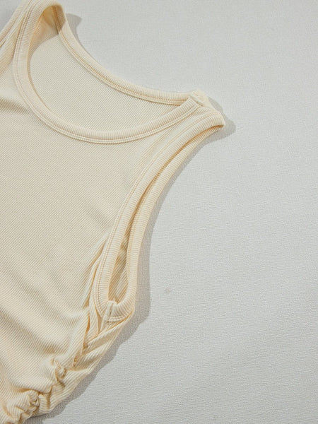 Casual Solid Ribbed Crew Neck Sleeveless Basic Tank Top