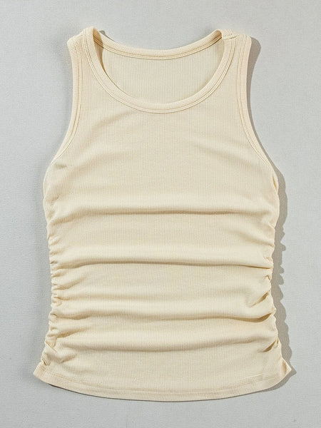 Casual Solid Ribbed Crew Neck Sleeveless Basic Tank Top